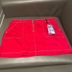 Premium denim high waisted red skirt